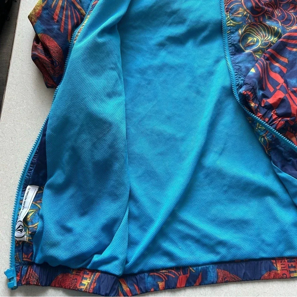 Volcom Kids Hooded Windbreaker Jacket Multicolor Graphic Print‎ Blue Red Size L